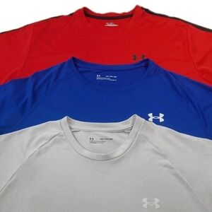 3 Under Armour Loose Fit T-shirt Men Sz 2X Heat Gear Gray Camo Red Blue Active